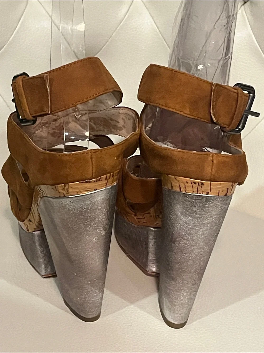 Dolce Vita Brown Suede Platform Sandals with Metallic Block Heel